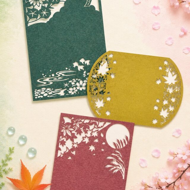 人気のレーザーカット御朱印台紙の販売をスタートしました✨

季節感を楽しめる「春・夏・秋・冬」の定型デザインをご用意。
繊細なレーザーカットならではの、切り絵のような美しさが魅力です。

こちらは“印刷なし・台紙のみ”の商品ですが、既製デザインタイプなので気軽に導入しやすく、50枚からご注文OK！

季節限定御朱印や特別御朱印用にもおすすめです🍁🌸

さらに、紙色は全8種類から選択可能。
組み合わせ次第で雰囲気もガラッと変わるので、オリジナル感のある仕上がりを楽しめます。

もちろん御朱印だけでなく、

・和風カード
・記念台紙
・ディスプレイ装飾
・ショップ用演出

など、さまざまな用途にもご使用いただけます。

「こんなデザインも作れる？」というオリジナル制作のご相談も受付中です。
お気軽にお問い合わせください✨

#御朱印 #切り絵御朱印 #御朱印巡り
#レーザーカット #レーザーカット加工 #和風デザイン
#季節御朱印 #限定御朱印 #和紙 #里紙
#紙もの #和雑貨 #記念台紙
#小ロット対応 #オリジナル御朱印